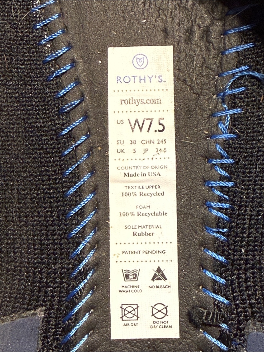 Rothy's Black Knit Ballet Flats with Blue Trim 7.5US - Picture 2 of 5